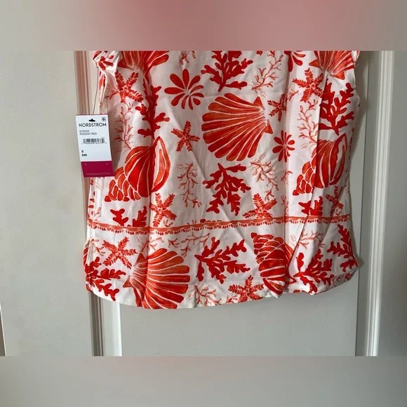 Vince Camuto Vibrant Red Seashell Print Rayon Blouse Women’s Size Small - Picture 2 of 15